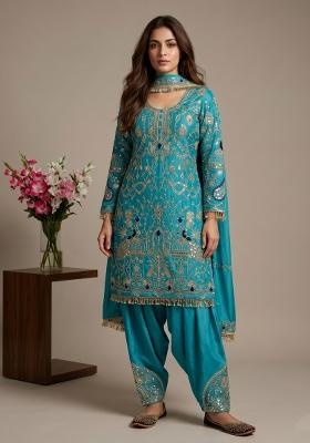 Blue Sequin Work Crepe Kurta Set