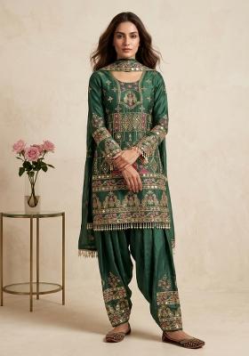 Green Sequin Work Silk Kurta Set