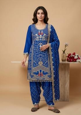 Royal Blue Sequin Work Crepe Kurta Set