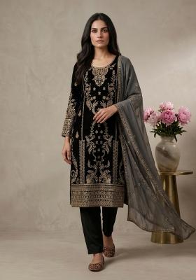 Black Sequin Work Silk Kurta Set