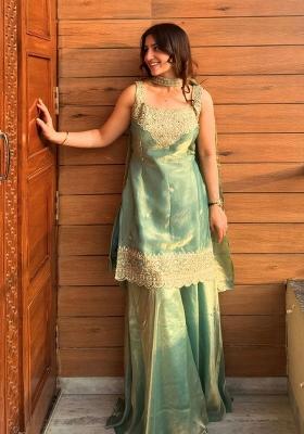 Sea Green Sequin Work Silk Kurta Set