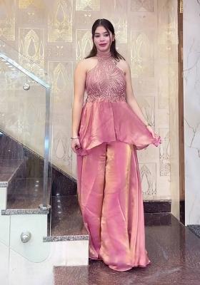 Pink Moti Work Silk Kurta Set