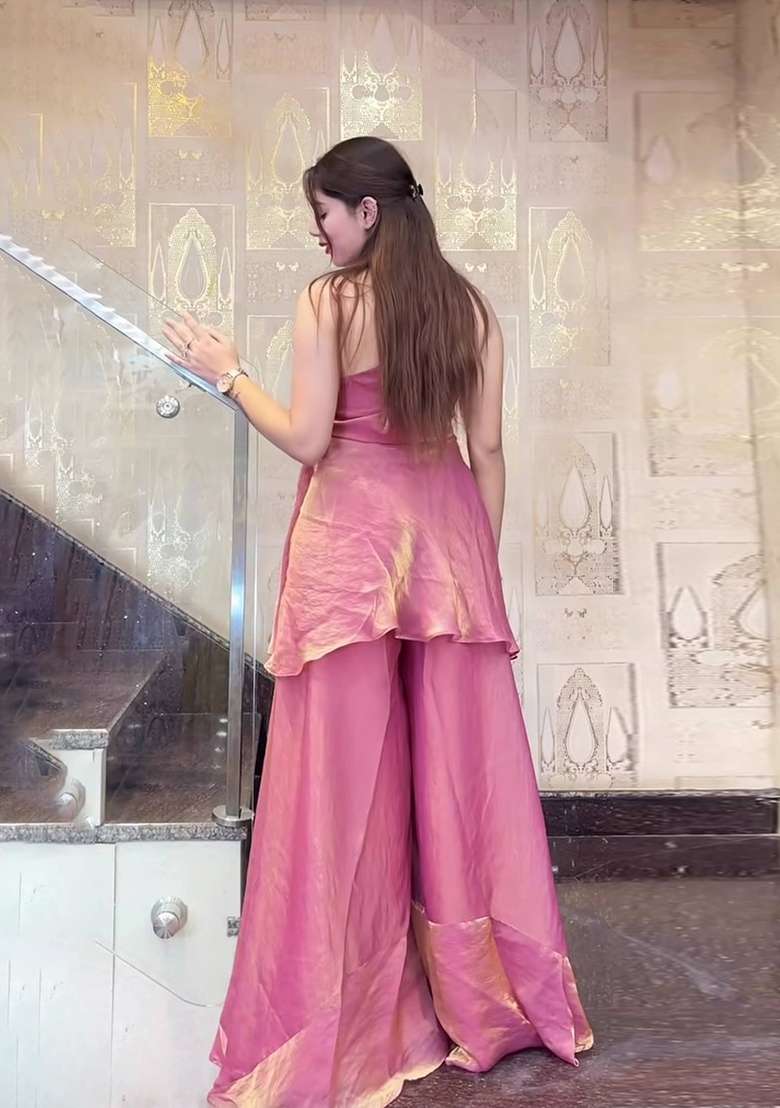 Pink Moti Work Silk Kurta Set - Indya
