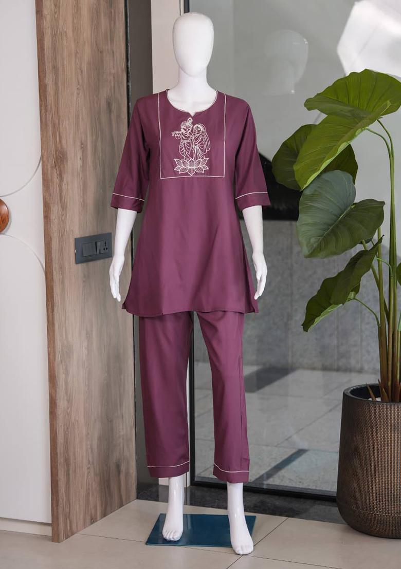 Onion Pink Embroidery Cotton Kurta Set - Indya