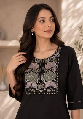 Black Embroidery Cotton Kurta Set