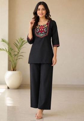 Black Embroidery Rayon Kurta Set