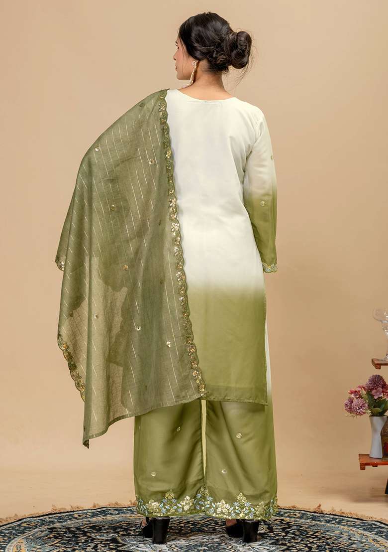 Mehendi Embroidery Georgette Kurta Set - Indya