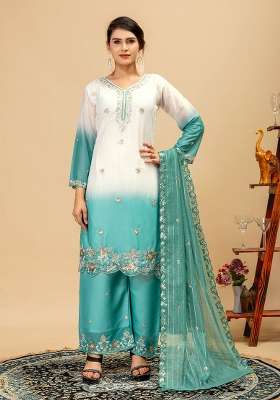 Sky Blue Embroidery Georgette Kurta Set