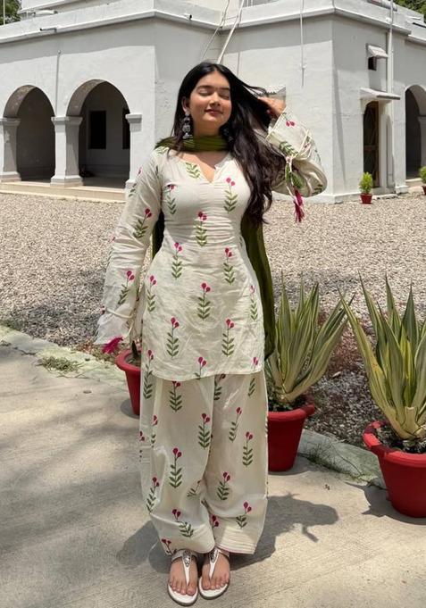 Off White Embroidered Silk Farshi Salwar Set