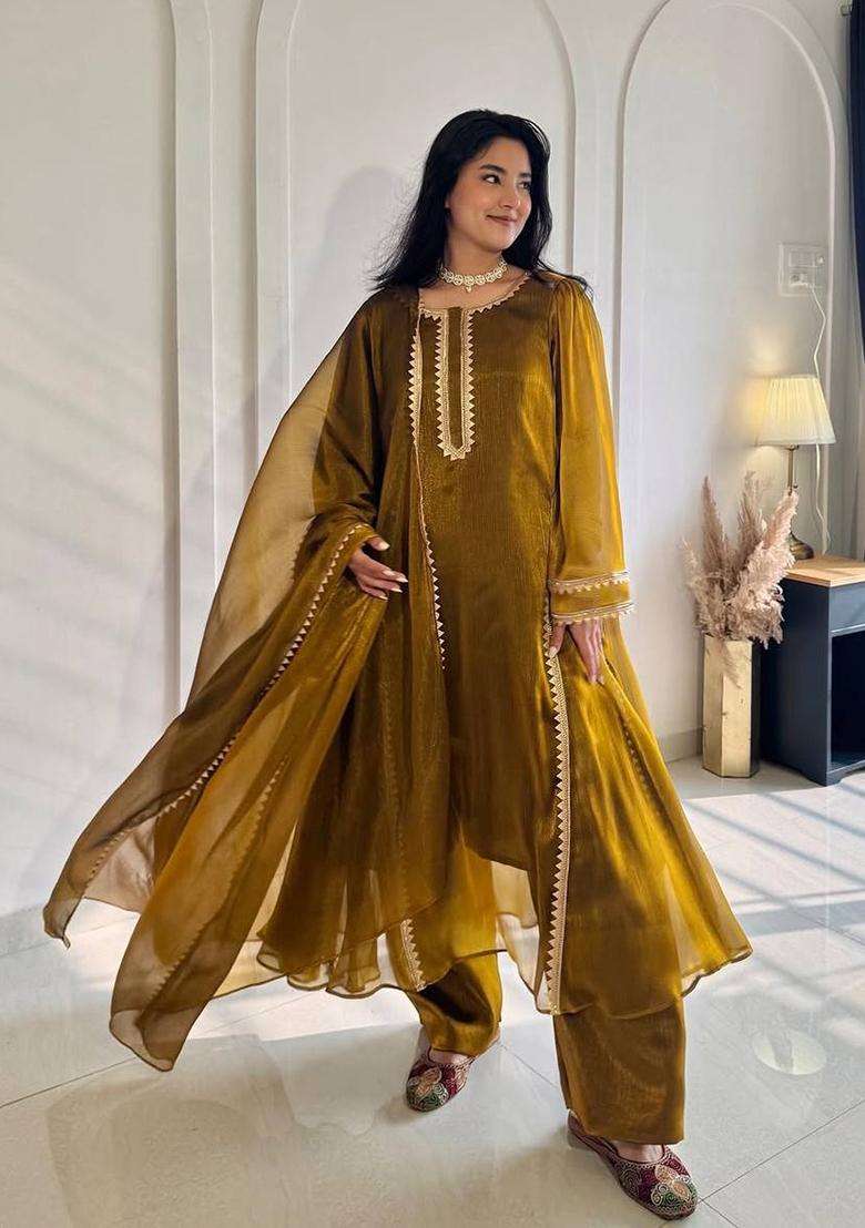 Mehendi Embroidered Silk Palazzo Set - Indya