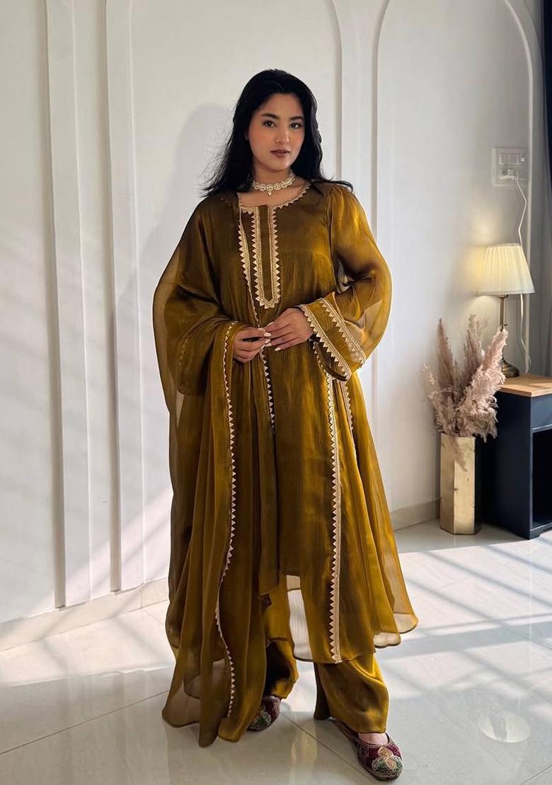 Mehendi Embroidered Silk Palazzo Set - Indya