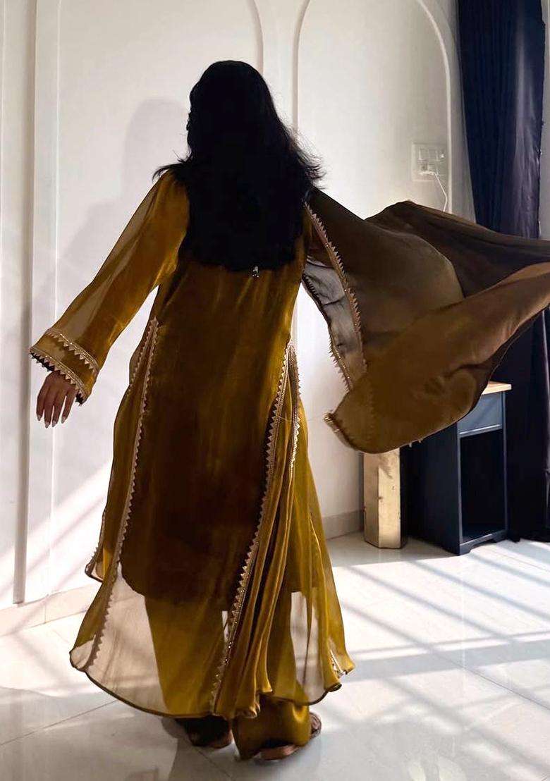 Mehendi Embroidered Silk Palazzo Set - Indya