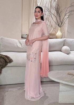 Peach Embroidered Silk Palazzo Set