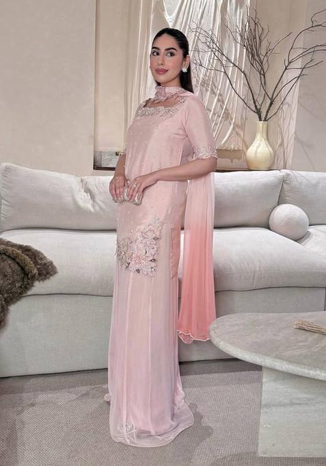 Peach Embroidered Silk Palazzo Set
