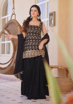 Black Embroidered Georgette Palazzo Set