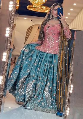 Peach Embroidered Silk Palazzo Set