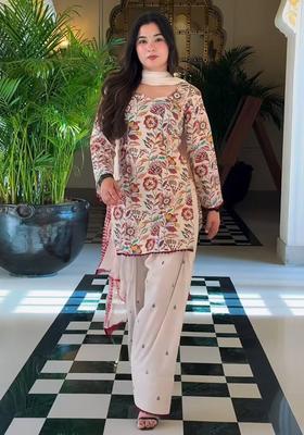 Multicolor Embroidered Cotton Farshi Salwar Set