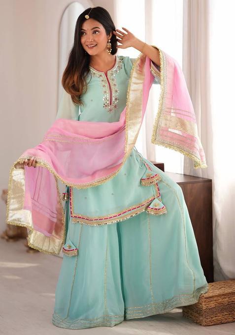 Mint Embroidered Organza Palazzo Set