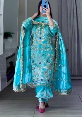 Sky Blue Embroidered Silk Palazzo Set