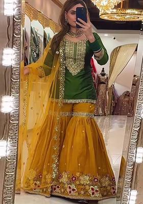 Green Embroidered Georgette Palazzo Set