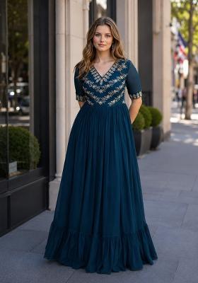 Navy Blue Embroidered Georgette Anarkali