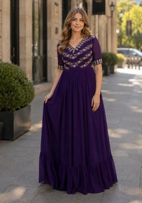 Purple Embroidered Georgette Anarkali