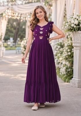 Purple Embroidered Georgette Anarkali