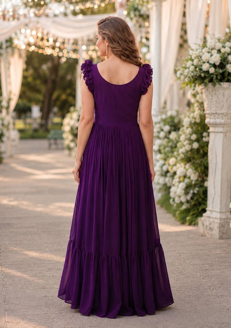 Purple Embroidered Georgette Anarkali - Indya