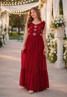 Red Embroidered Georgette Anarkali