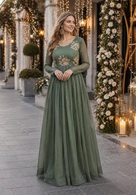 Sea Green Embroidered Silk Blend Anarkali