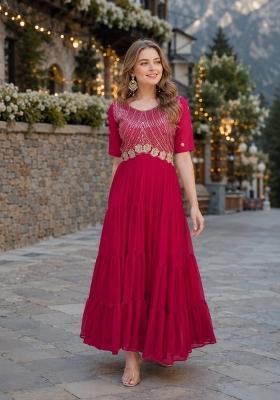 Maroon Embroidered Georgette Anarkali