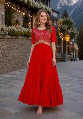 Red Embroidered Georgette Anarkali