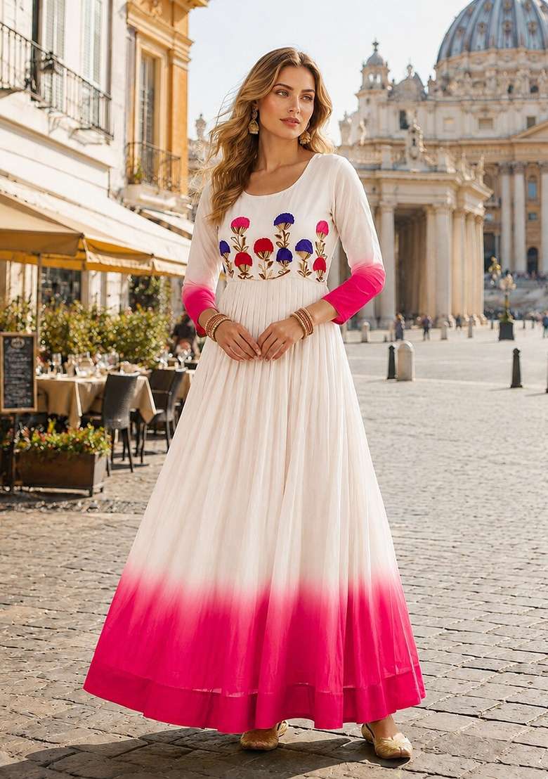 Pink Embroidered Georgette Anarkali - Indya