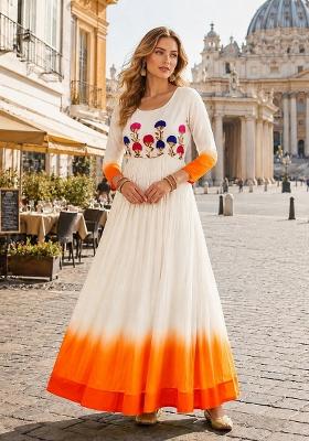Orange Embroidered Georgette Anarkali