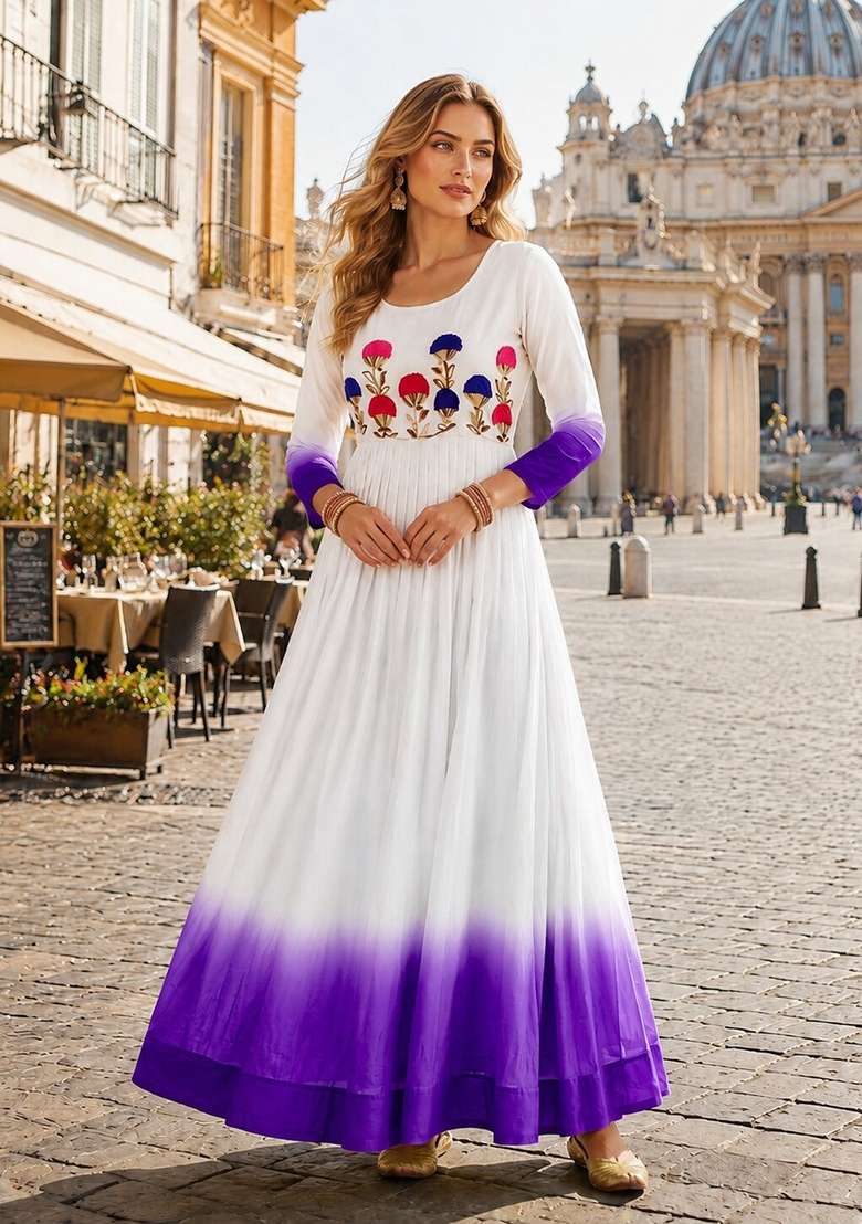 Purple Embroidered Georgette Anarkali - Indya