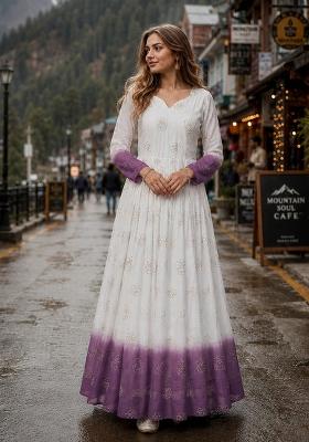 Lavender Embroidered Silk Blend Anarkali