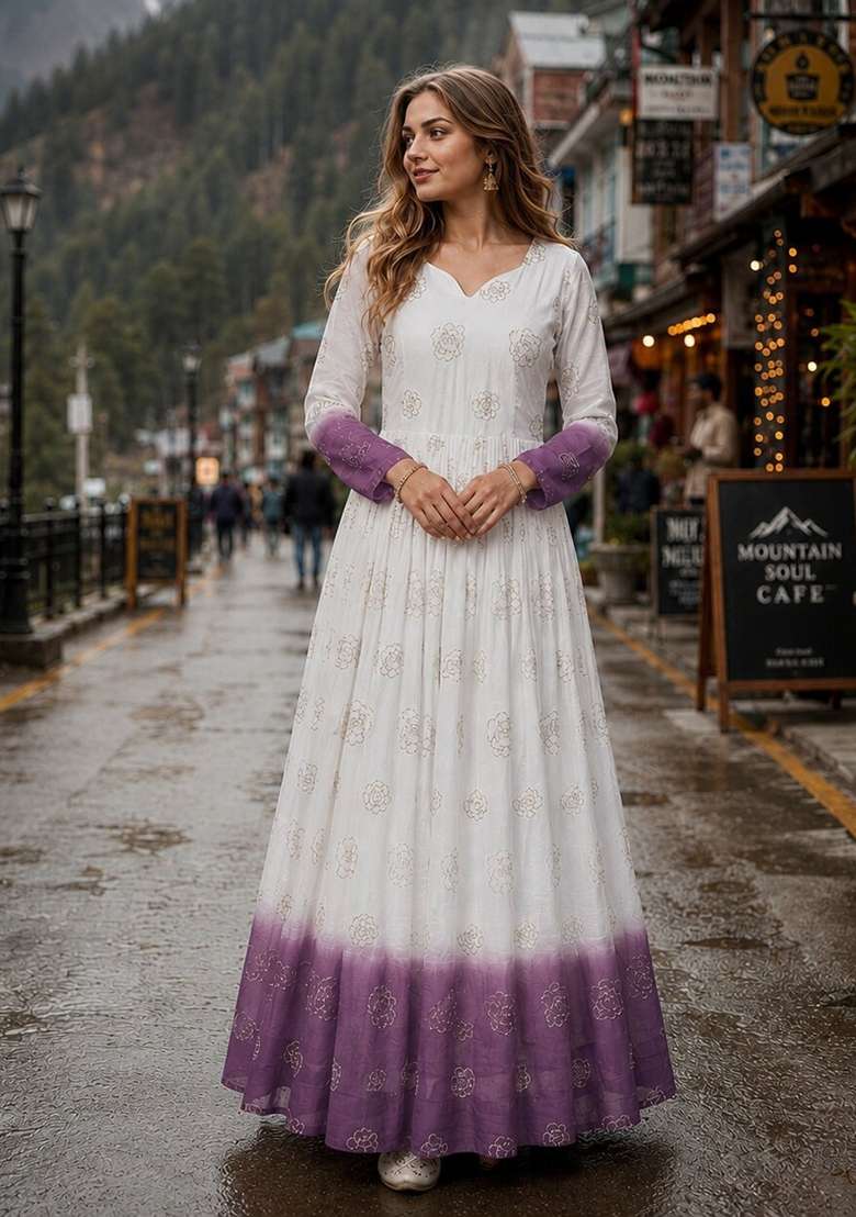 Lavender Embroidered Silk Blend Anarkali - Indya