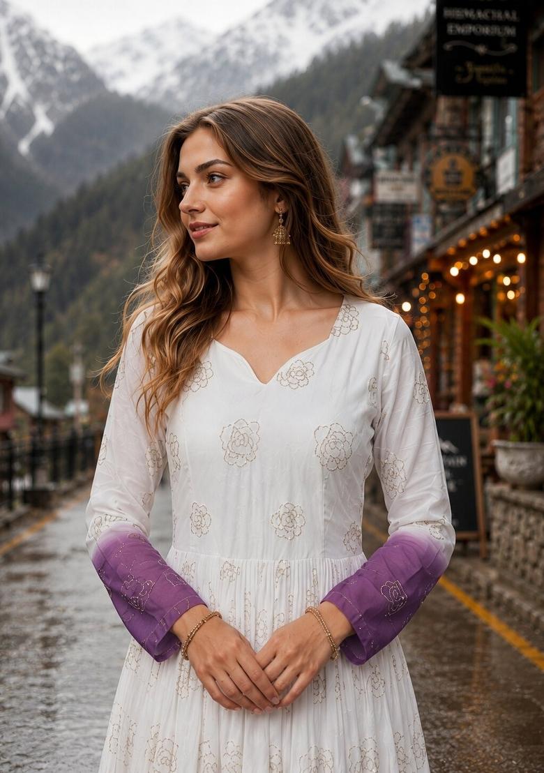 Lavender Embroidered Silk Blend Anarkali - Indya