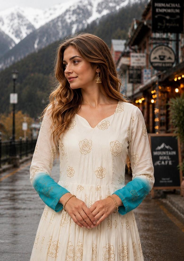 Blue Embroidered Silk Blend Anarkali - Indya
