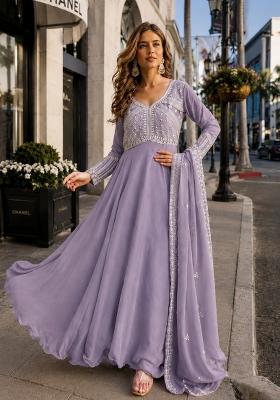 Lavender Sequin Georgette Anarkali With Dupatta