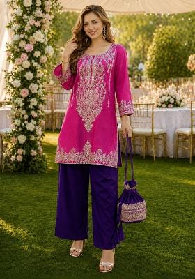 Pink Sequin Viscose Kurta Set