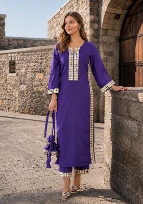 Violet Mirror Work Crepe Kurta Set