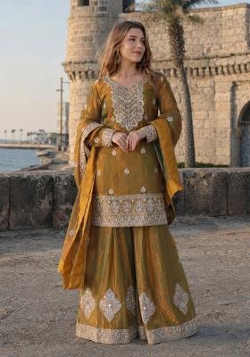 Mehendi Green Embroidered Chiffon Kurta Set
