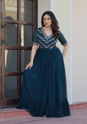 Navy Blue Embroidered Georgette Anarkali