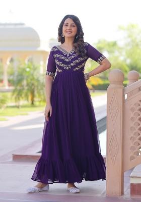 Purple Embroidered Georgette Anarkali