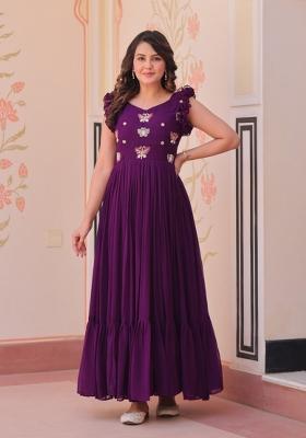 Purple Embroidered Georgette Anarkali