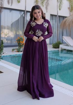 Purple Embroidered Silk Blend Anarkali