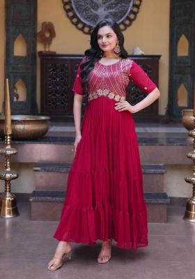 Maroon Embroidered Georgette Anarkali