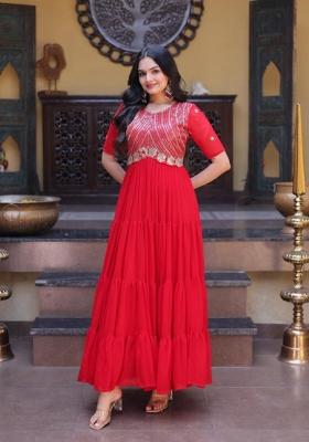 Red Embroidered Georgette Anarkali