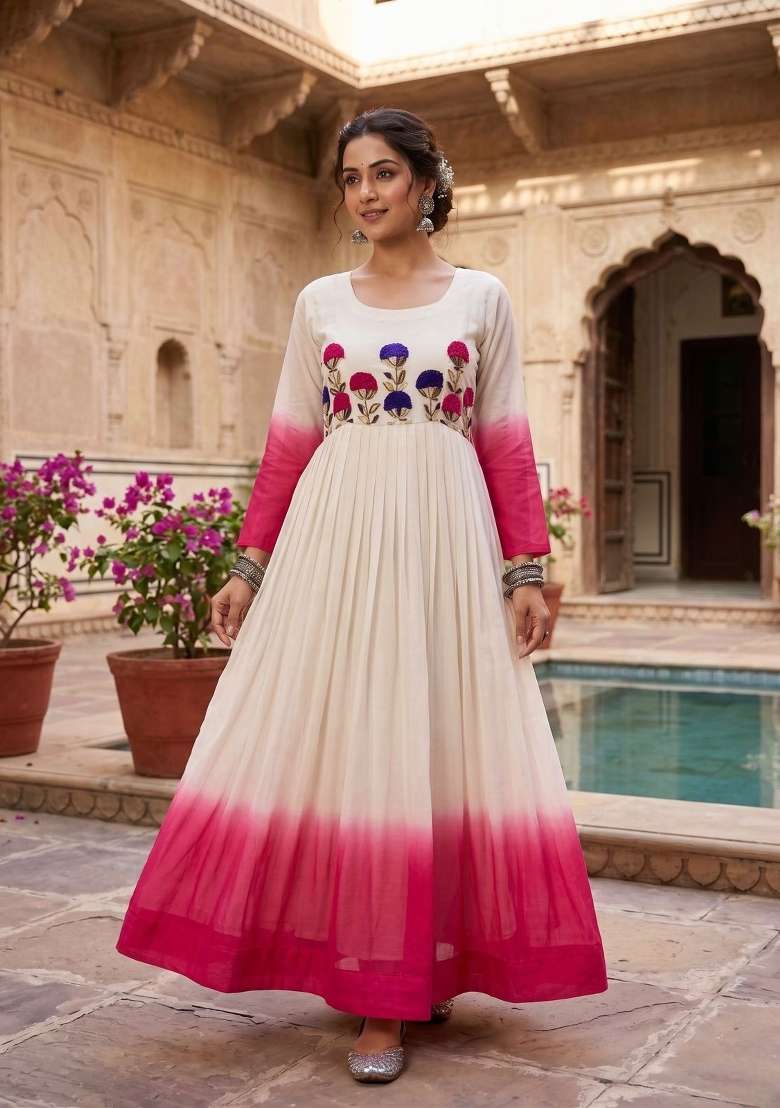 Pink Embroidered Georgette Anarkali - Indya